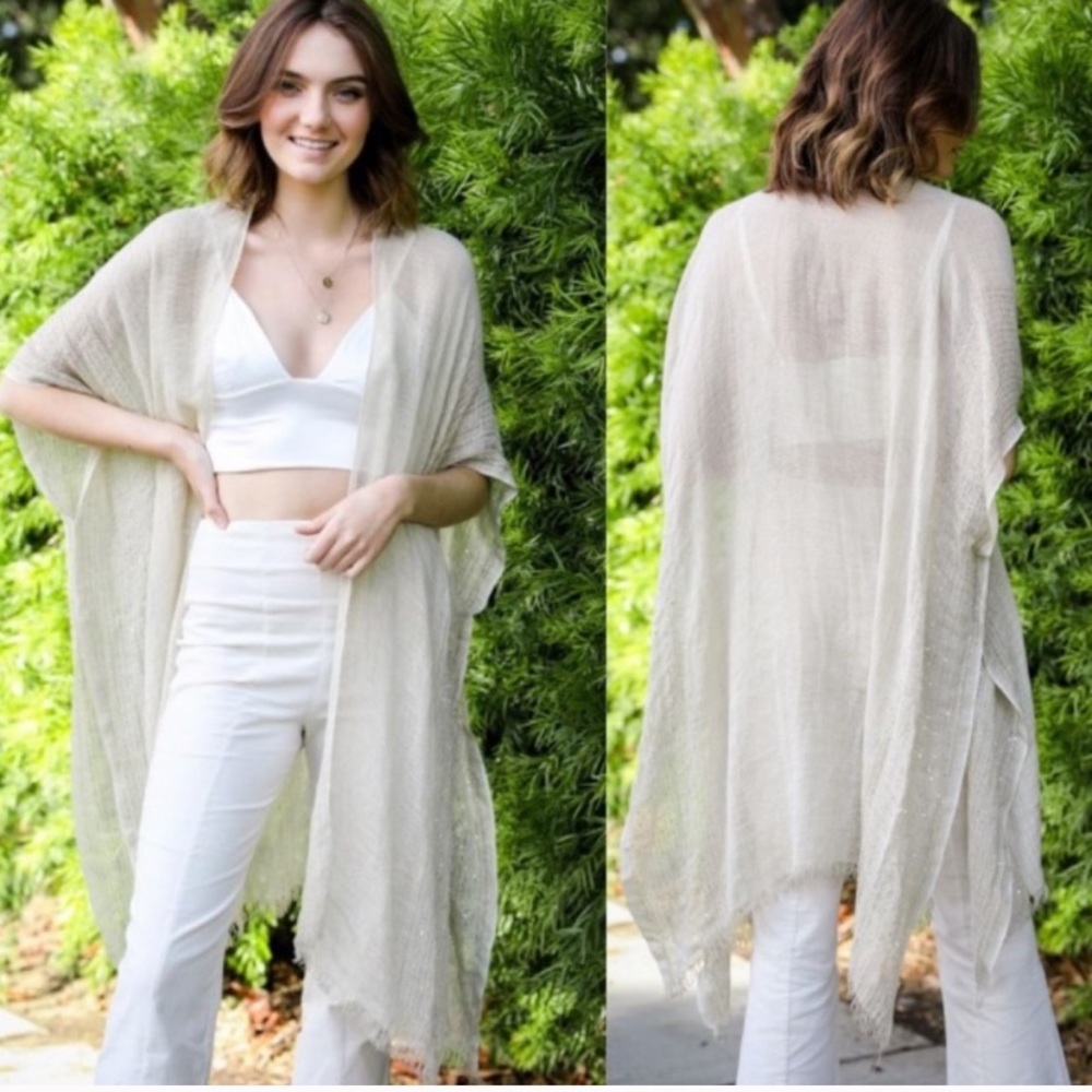 New Kimono Cardigan w/Sequin Trim